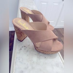 Lulus Pink Suede Chunky Heels size 8